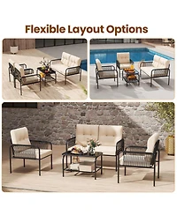 Pcs Patio Furniture Set with Loveseat Tempered Glass Coffee Table & Soft Cushions