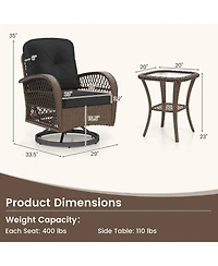 3 Pcs Patio Swivel Rocker Set Gliding Bistro Furniture with Tempered Glass Table