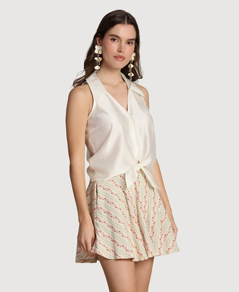 Avec Les Filles Women's Sleeveless Button-Front Collared Top