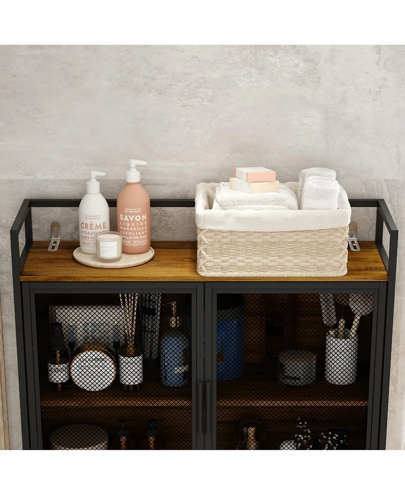 Toilet Storage with Metal Mesh Doors and Adjustable Shelves