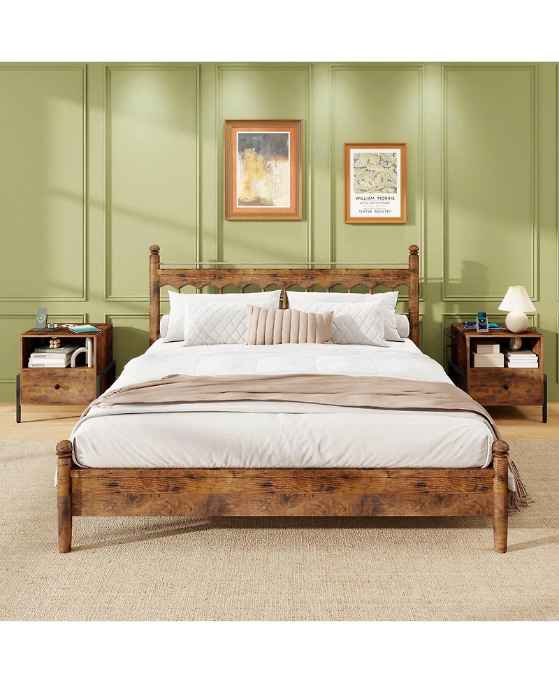 Nightstand with Charging Station Bedside Table Storage Shelf Side