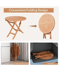 Costway 31.5'' Patio Round Folding Dining Table Solid Indonesia Teak Wood Natural Outdoor Portable