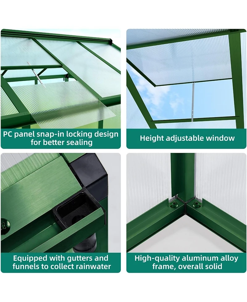 gaomon Walk-In house, Polycarbonate Panels, Adjustable Roof Vent & Sliding Door, Aluminum Frame, Garden & Patio