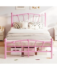 gaomon Full Bed Frame for Kids, Full Size Bed with Headboard and Footboard, Heart Shaped Platform Bed Frame, Heavy Metal Slat Support, Noiseless