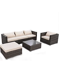 6PC Furniture Set Patio Sofa Pe Gray Rattan Couch 2 Set Cushion Covers