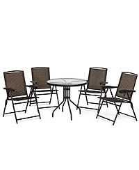 5PC Bistro Outdoor Patio Furniture Set Glass Table W/4 Folding Adjustable Chairs
