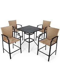 5PCS Outdoor Bistro Set Rattan Bar Stool Table Set with Cushions Steel Frame