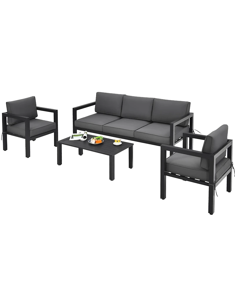 4-Piece Outdoor Patio Furniture Set Sectional Sofa Set Coffee Table