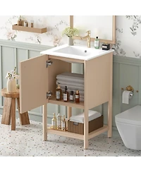 Sillysis 20" Modern French Bathroom Vanity Cabinet with Ceramic Sink, Soft Close Door, Cream Carved Pattern Storage for Small Bathrooms