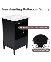 Sillysis 20" Freestanding Bathroom Vanity with Sink, Solid Wood Mdf Cabinet, Semilune Ceramic Drawer Shelf for Small