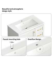 Sillysis Modern Bathroom Vanity with Sink, Transitional Mdf Cabinet, Ample Soft Close Storage, 1 Door 3 Drawers for Stylish Bathrooms