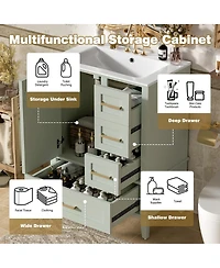 Sillysis 24.8" Bathroom Vanity with Ceramic Sink, Modern Freestanding Solid Wood Mdf Cabinet, 3 Drawers Soft Close Door for Small Spaces