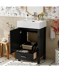 Sillysis 20" Modern Bathroom Vanity with Ceramic Sink, Solid Wood Frame & Drawer for Small Spaces