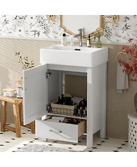 Sillysis 20" Modern Bathroom Vanity with Ceramic Sink, Solid Wood Frame & Drawer for Small Spaces
