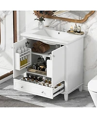 Sillysis Bathroom Vanity with Ceramic Sink, Adjustable Shelf, Multi-Functional Storage, Solid Wood & Mdf