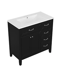 Sillysis 36" Bathroom Vanity with Ceramic Sink, Solid Wood Frame, Storage Cabinet & Drawers for Modern Home