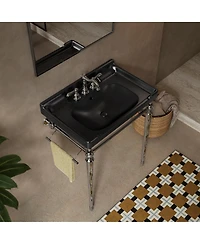 Sillysis Bathroom Console Sink with Ceramic Vanity, Wall Mounted Basin & Stainless Steel Legs, Towel Bar Included