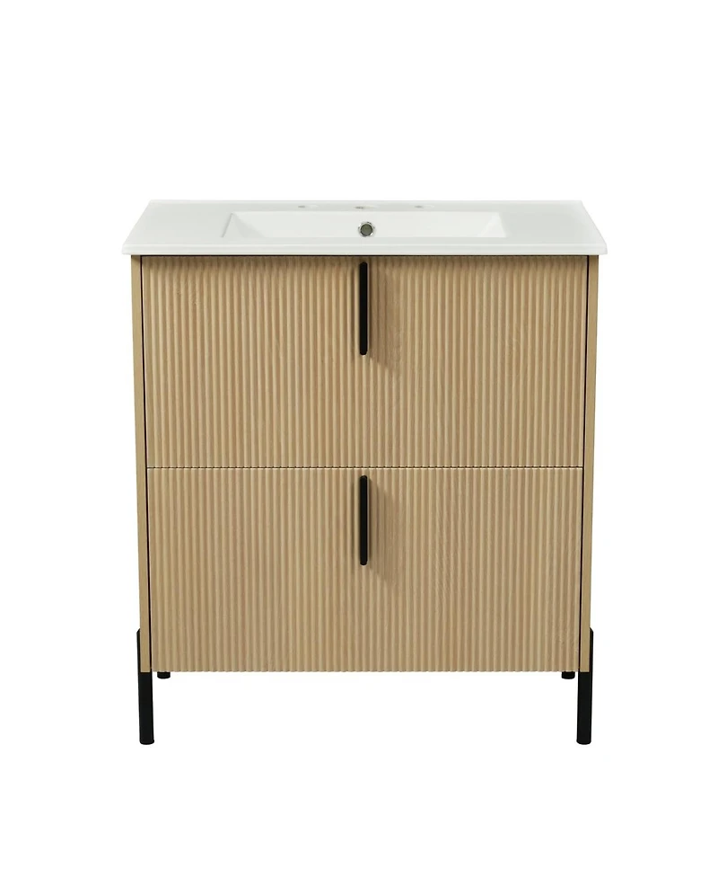 Sillysis 30" Bathroom Vanity with Sink, Modern Fluted Mdf Cabinet, Full-Extension Soft Close Drawers for Small Spaces