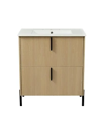 Sillysis 30" Bathroom Vanity with Sink, Modern Fluted Mdf Cabinet, Full-Extension Soft Close Drawers for Small Spaces