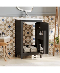 Sillysis Small Bathroom Vanity Cabinet with Ceramic Sink, Soft Close Door & Ample Storage for Compact Spaces