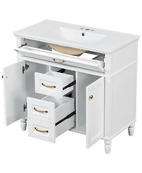 Sillysis 36" Bathroom Vanity with Ceramic Sink, Flip-Out Drawer, Soft Close Doors & Storage Drawers for Modern Bathrooms
