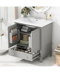 Sillysis Bathroom Vanity with Ceramic Sink, Adjustable Shelf, Multi-Functional Storage, Solid Wood & Mdf