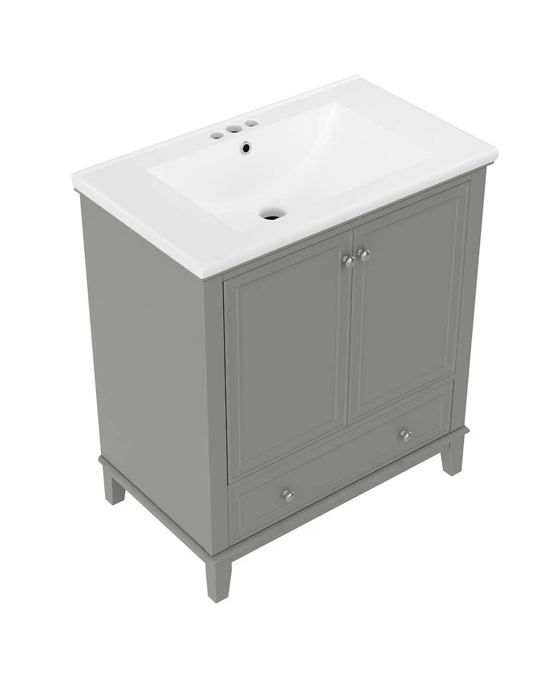 Sillysis Bathroom Vanity with Ceramic Sink, Adjustable Shelf, Multi-Functional Storage, Solid Wood & Mdf
