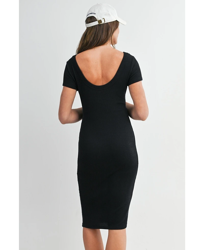 Hello Miz Maternity Bodycon Ribbed Knit Short Sleeve Midi Dress