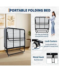 gaomon Folding Bed with Mattress, 75" x 31" Folded Bed with 5" Memory Foam Mattress and Sturdy Metal Frame, Rollaway Guest Beds on Whee