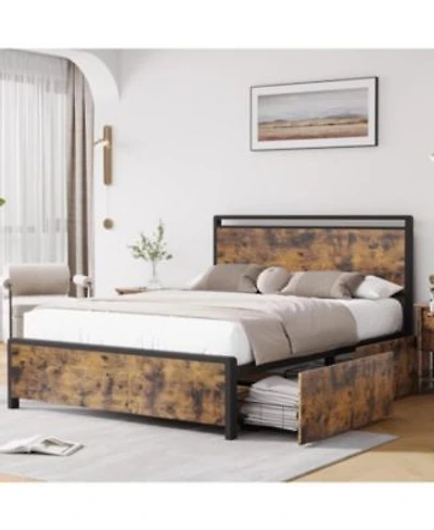 Gaomon Bed Frame With 4 Storage Drawer Wood Metal Bed Frame No Box Spring Needed Noise Free.