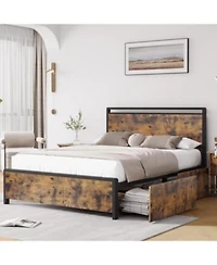 Gaomon Bed Frame With 4 Storage Drawer Wood Metal Bed Frame No Box Spring Needed Noise Free.