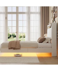 gaomon Floating Bed Frame Queen Rgb Led Lights Charging Station 50 Headboard Leather Upholstered Platform No Box Spring