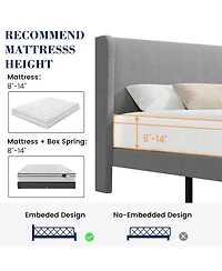 gaomon Assile Upholstered Bed Frame with Wingback headboard, Platform Bed Frame with Headboard, Wood Slats Support, Noise Free.