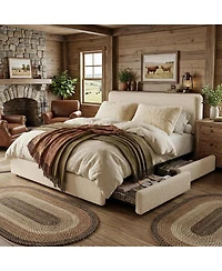 gaomon Teddy Fleece Bed Frame, Upholstered Platform Bed with 2 Storage Drawers, Height Adjustable Cloud Headboard, Thick Soft Teddy Fabric Bed