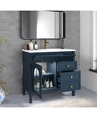 Sillysis Bathroom Vanity with Sink, Medieval Glass Doors, Motion Sensor Lighting, Flip Drawer & Adjustable Storage for Modern Homes