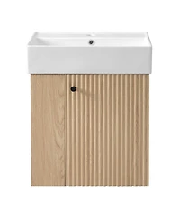 Sillysis 21.6'' Floating Bathroom Vanity with Ceramic Sink, Left Side Storage, Soft Close, Modern Wall Mounted Cabinet for Small Spaces