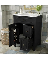 Sillysis Bathroom Vanity with Ceramic Sink, Soft Close Door & Drawers, Double Storage Racks for Small