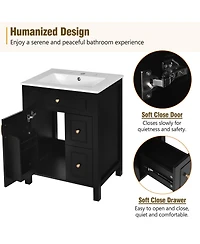 Sillysis Bathroom Vanity with Ceramic Sink, Soft Close Door & Drawers, Double Storage Racks for Small