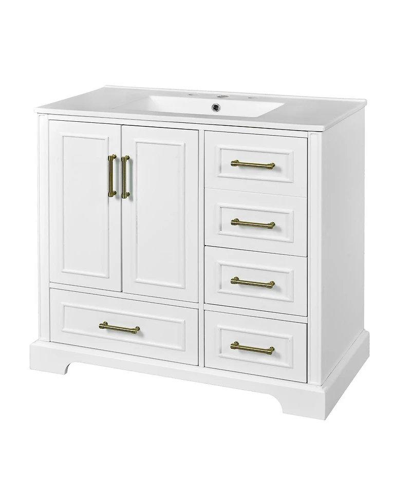 Sillysis Traditional Bathroom Vanity with Ceramic Sink, Soft Close Doors & 4 Drawers, Ample Storage Cabinet for Main Bathrooms