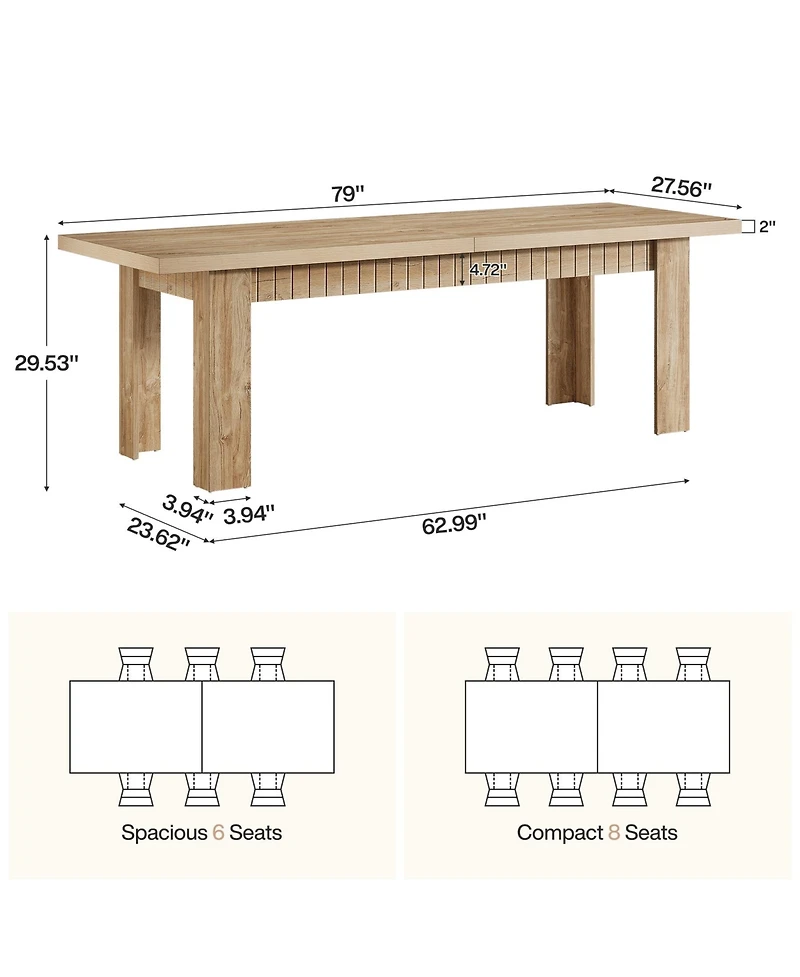 Tribesigns 79 Inch Wood Dining Table for 6-8 People, Extra Long Kitchen Table