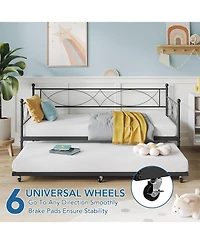 gaomon Daybed with Trundle, Metal Twin and Trundle Set, Day Bed Sofa Frame Steel Slat Support, Multifunctional