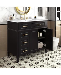 Sillysis Bathroom Vanity with Sink, Modern Cabinet 4 Soft-Close Drawers & Adjustable Shelf, Ample Storage