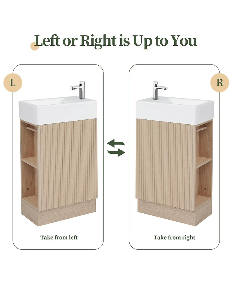 Sillysis Bathroom Vanity with Sink, Mdf Storage Cabinet, Two-Tier Shelf & Left or Right Orientation for Small Bathrooms