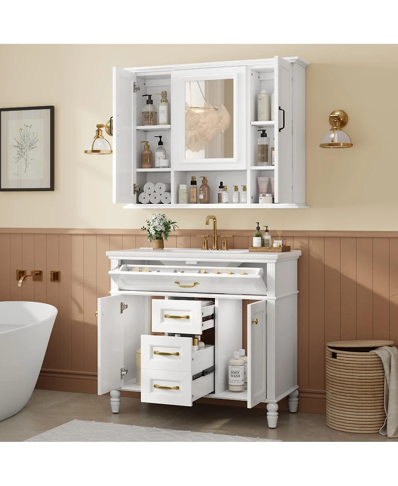 Sillysis 36" Bathroom Vanity with Sink & Mirror Cabinet, Freestanding Storage with Soft-Close Drawers for Modern Bathroom