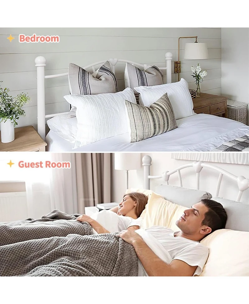 gaomon Metal Frame Platform Bed Iron-Art Heart Headboard Under Storage Footboard 600 Lbs Easy Assembly No Box