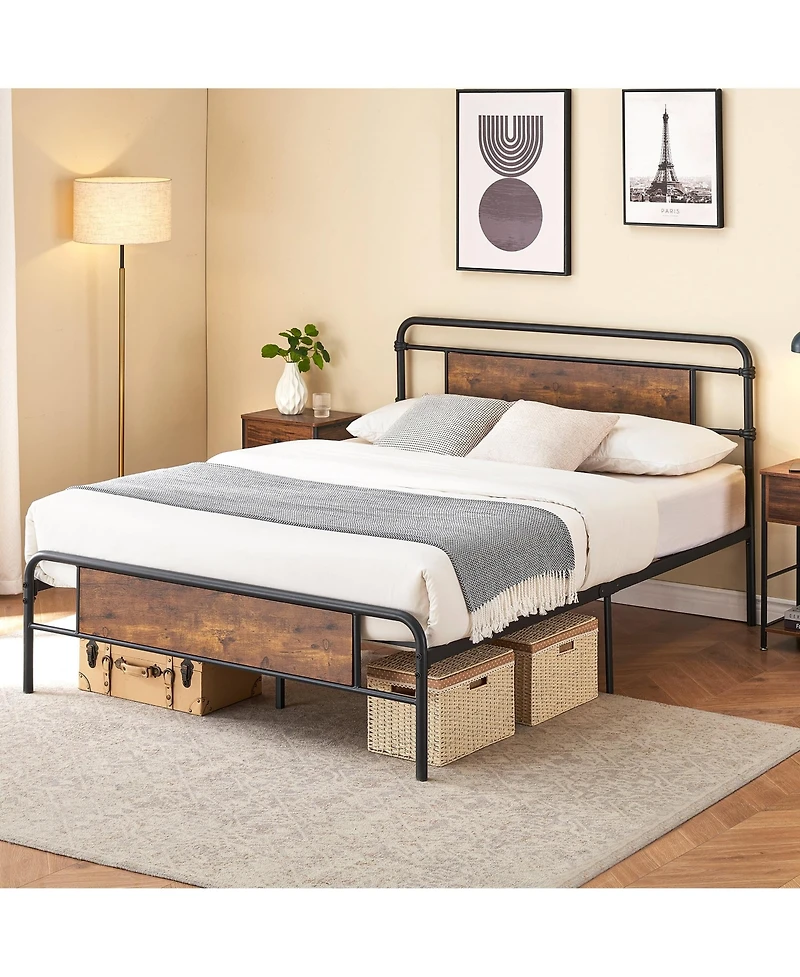 gaomon Size MDFandMetal Platform Bed-Curved Frame-Wood Slat Support-No Box Spring Needed