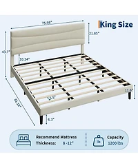 gaomon King Size Bed Frame , Upholstered Platform Bed Frame King Size with Sturdy Wood Slats Support, No Box Spring Needed, Easy Assembly