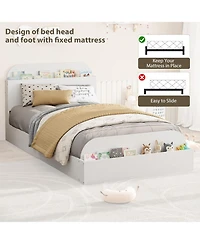 gaomon Bed Frame Wooden Storage Headboard Low Platform Sturdy Slats No Box Spring Space-Saving