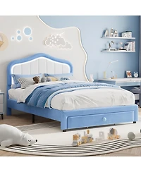 gaomon Full Led Upholstered Bed Frame Storage Drawer Velvet Platform No Box Spring Wooden Slats Easy Assembly