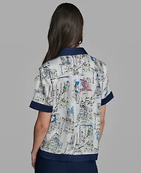 Karl Lagerfeld Paris Petite Short-Sleeve Collared Shirt